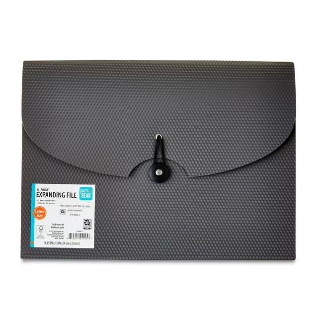 Pen+Gear 13-Pocket Letter-Size Expanding File Folder, Textured Gray